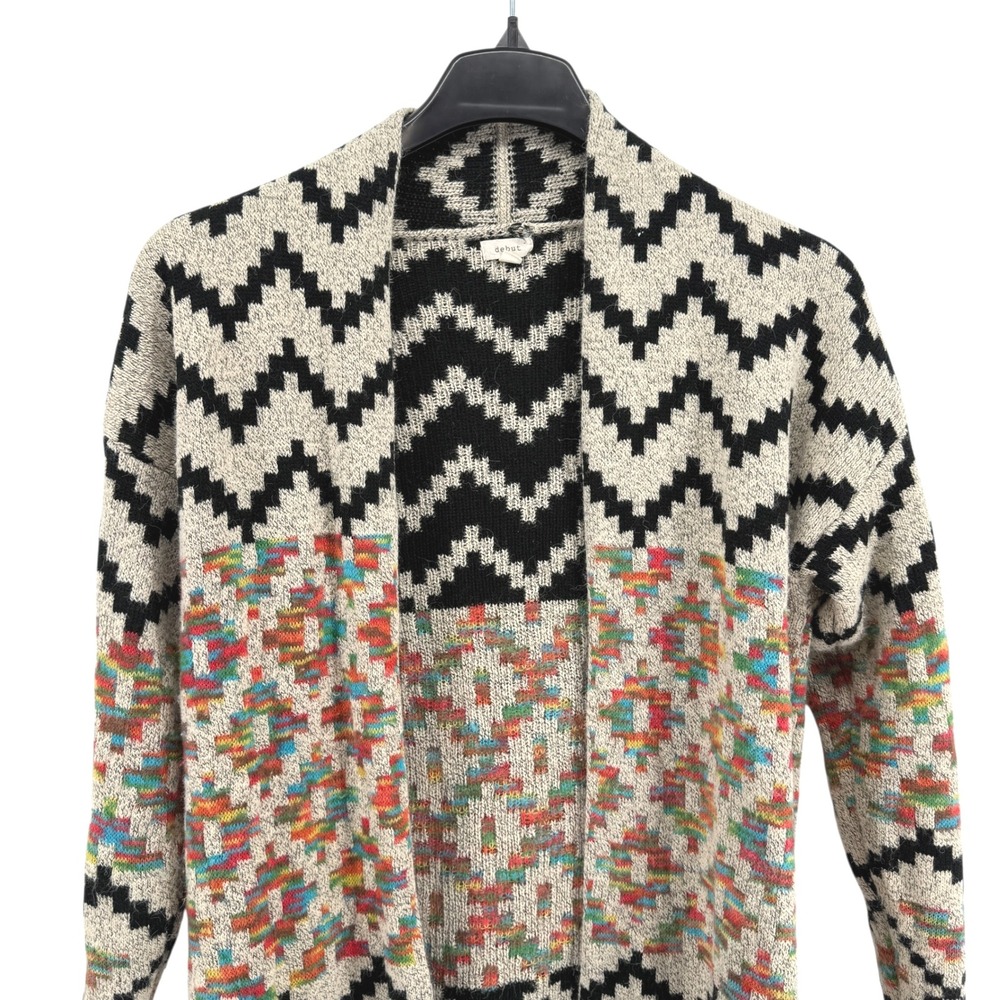 Debut Geometric Zigzag Multi Knit‎ Long Cardigan Sweater Pre-Owned Womens Medium
